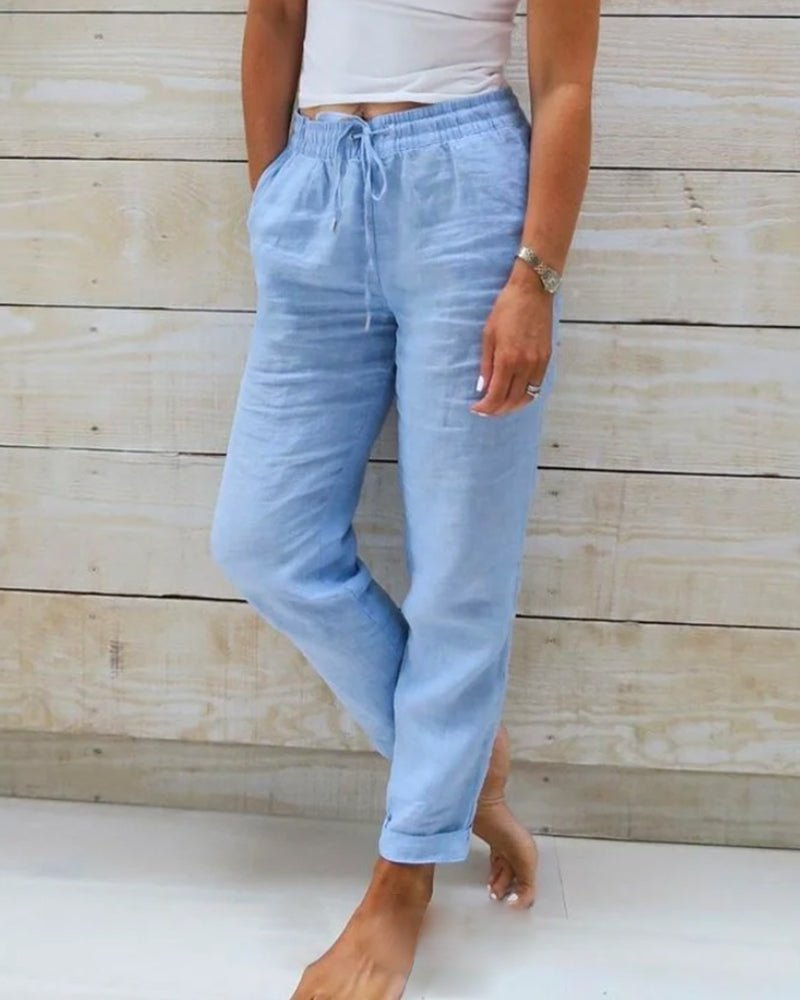 Brianna | Linen Straight Leg Drawstring Trousers for Women