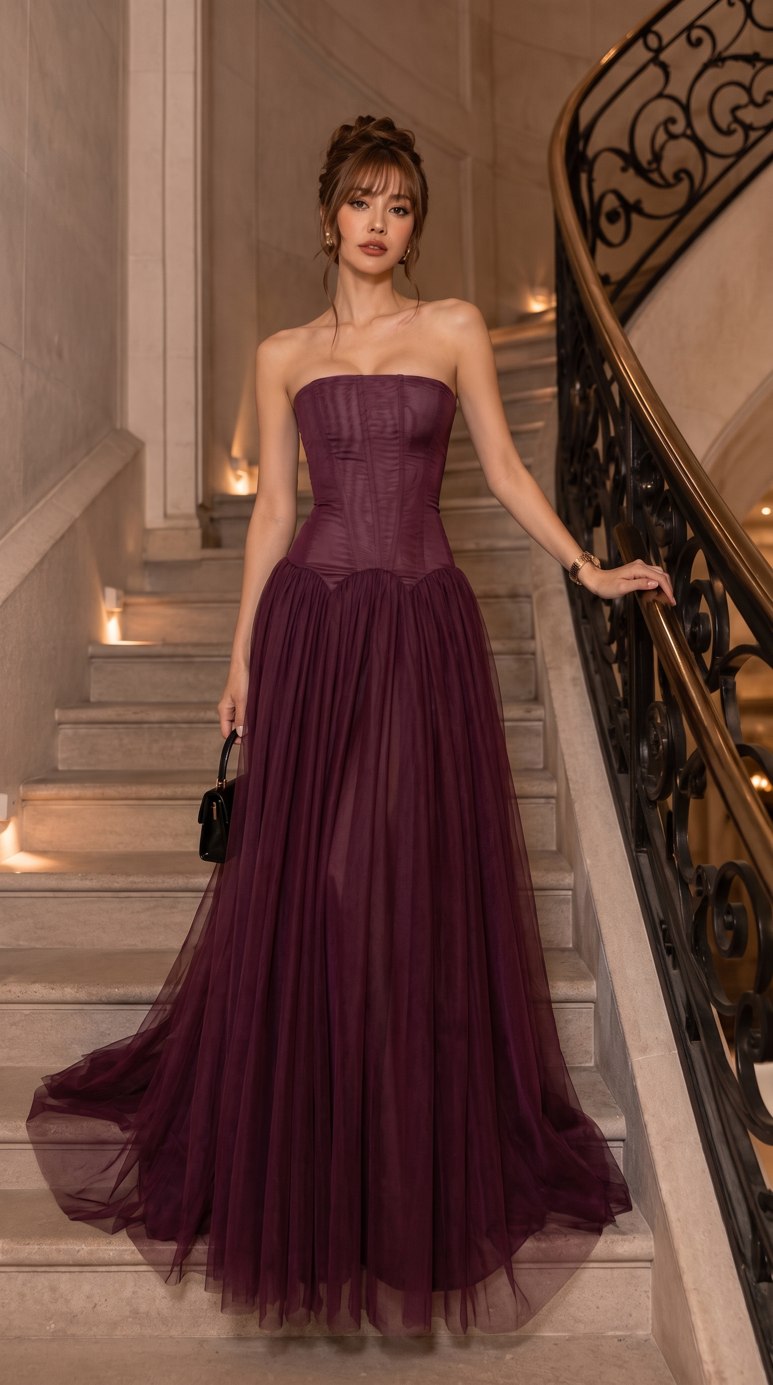 Prue - Women's Tulle Maxi Dress with Corset Bodice