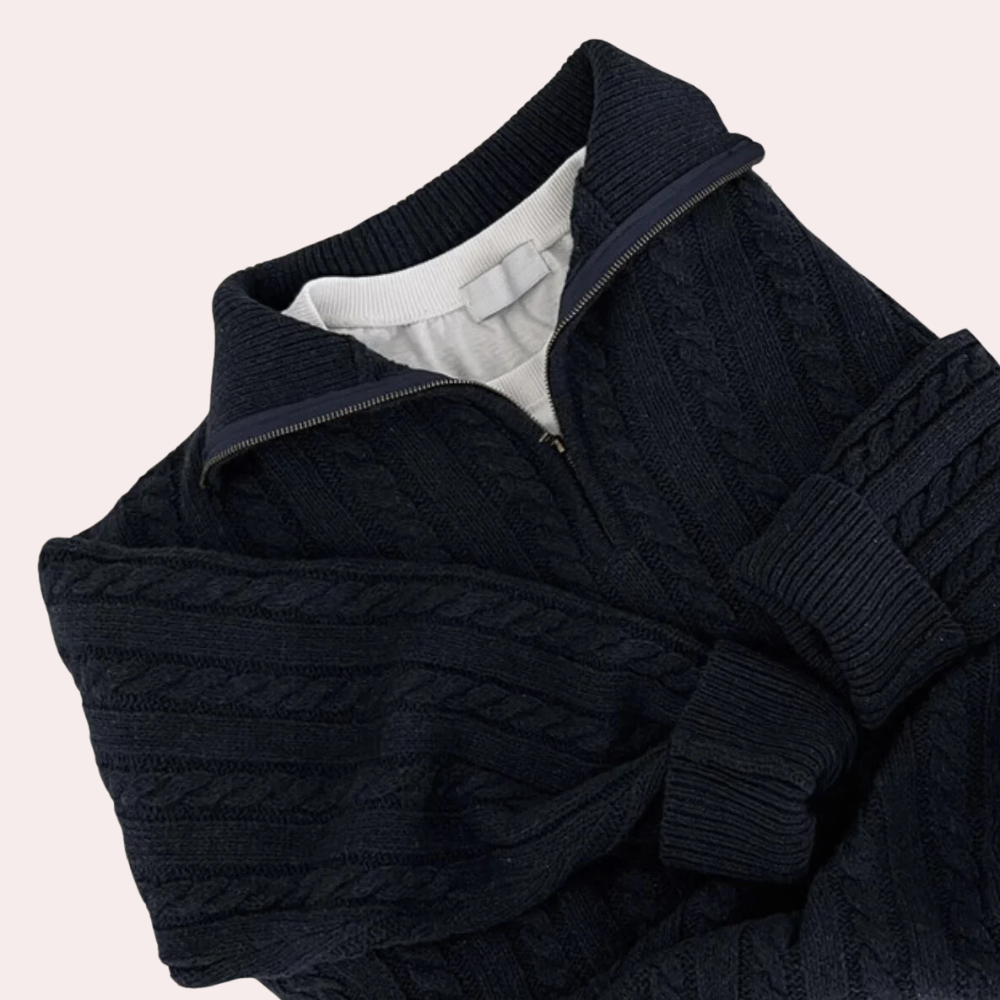 Hallie - Women's Cable-Knit Half-Zip Sweater