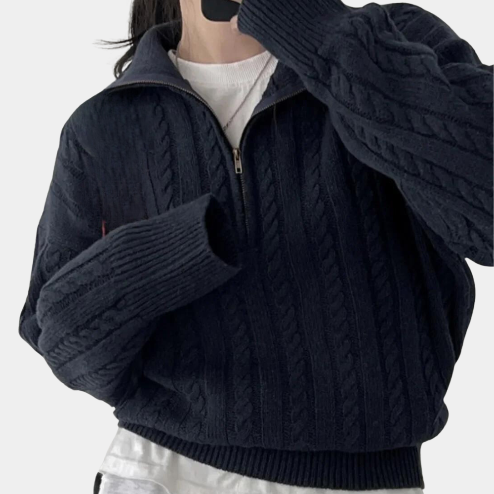 Hallie - Women's Cable-Knit Half-Zip Sweater