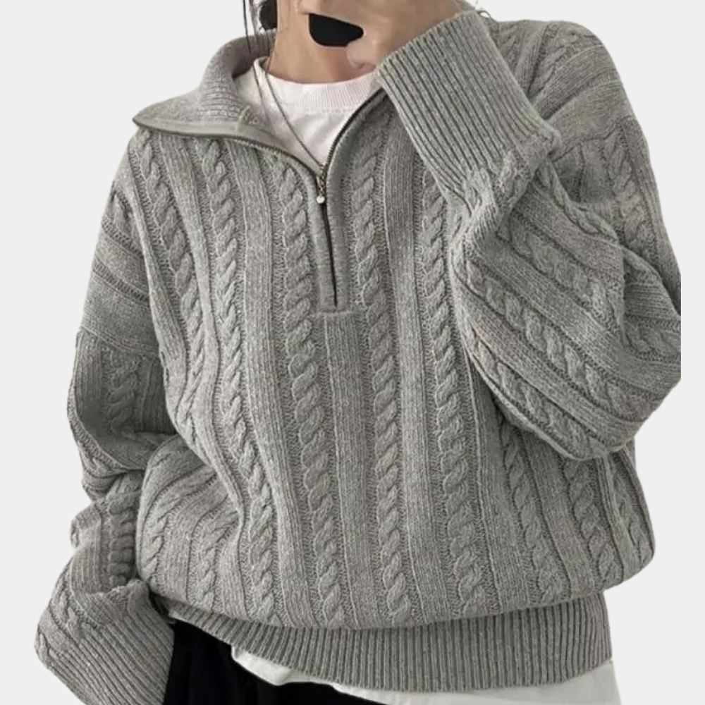 Hallie - Women's Cable-Knit Half-Zip Sweater