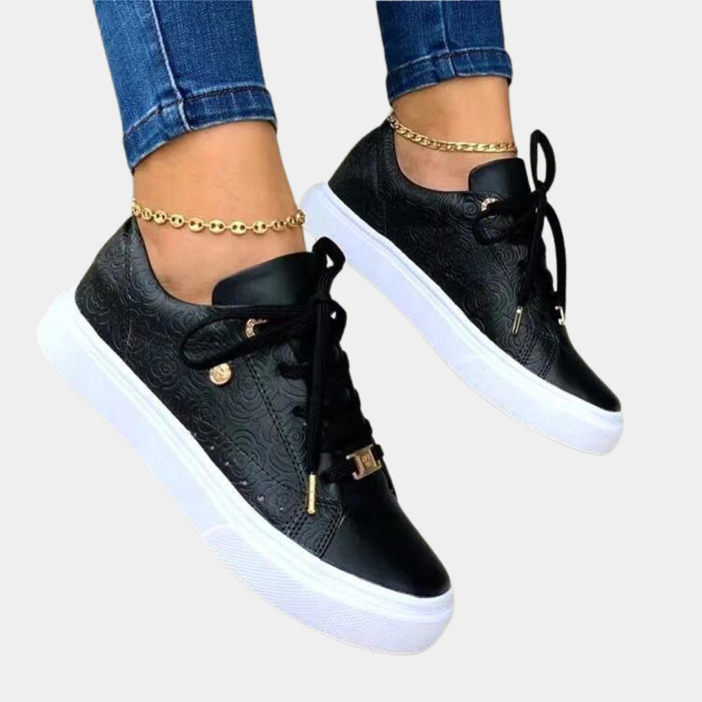 Maelle - Women's Leather Trainers with Lace-Up Front