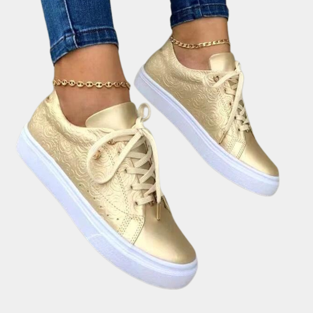 Maelle - Women's Leather Trainers with Lace-Up Front