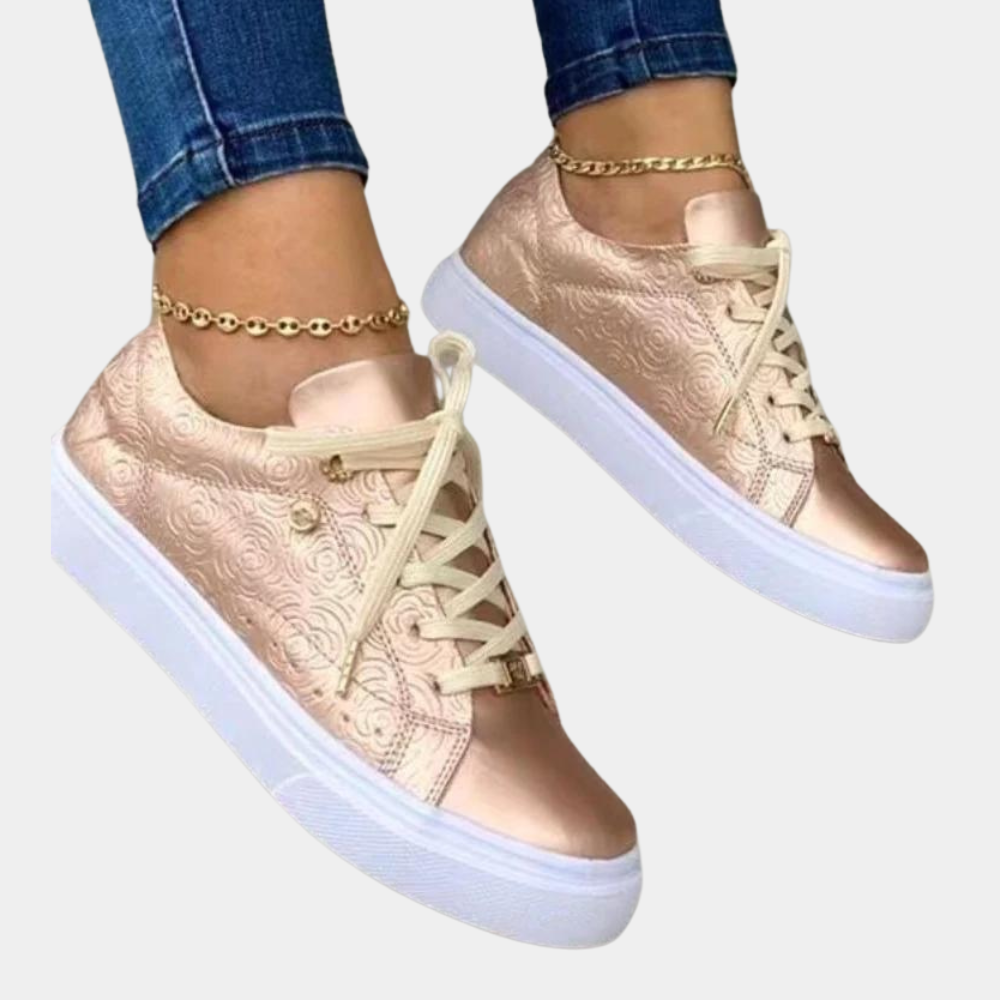 Maelle - Women's Leather Trainers with Lace-Up Front