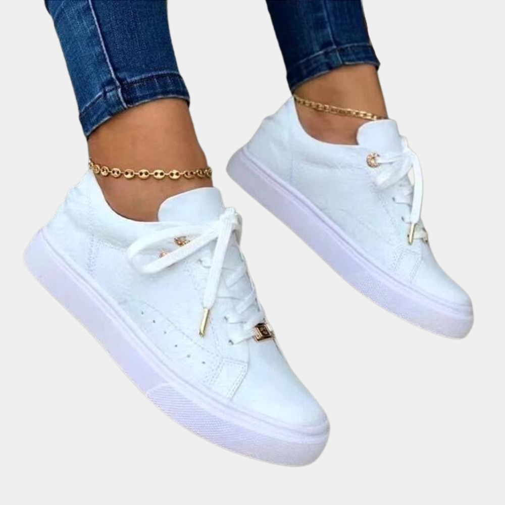 Maelle - Women's Leather Trainers with Lace-Up Front
