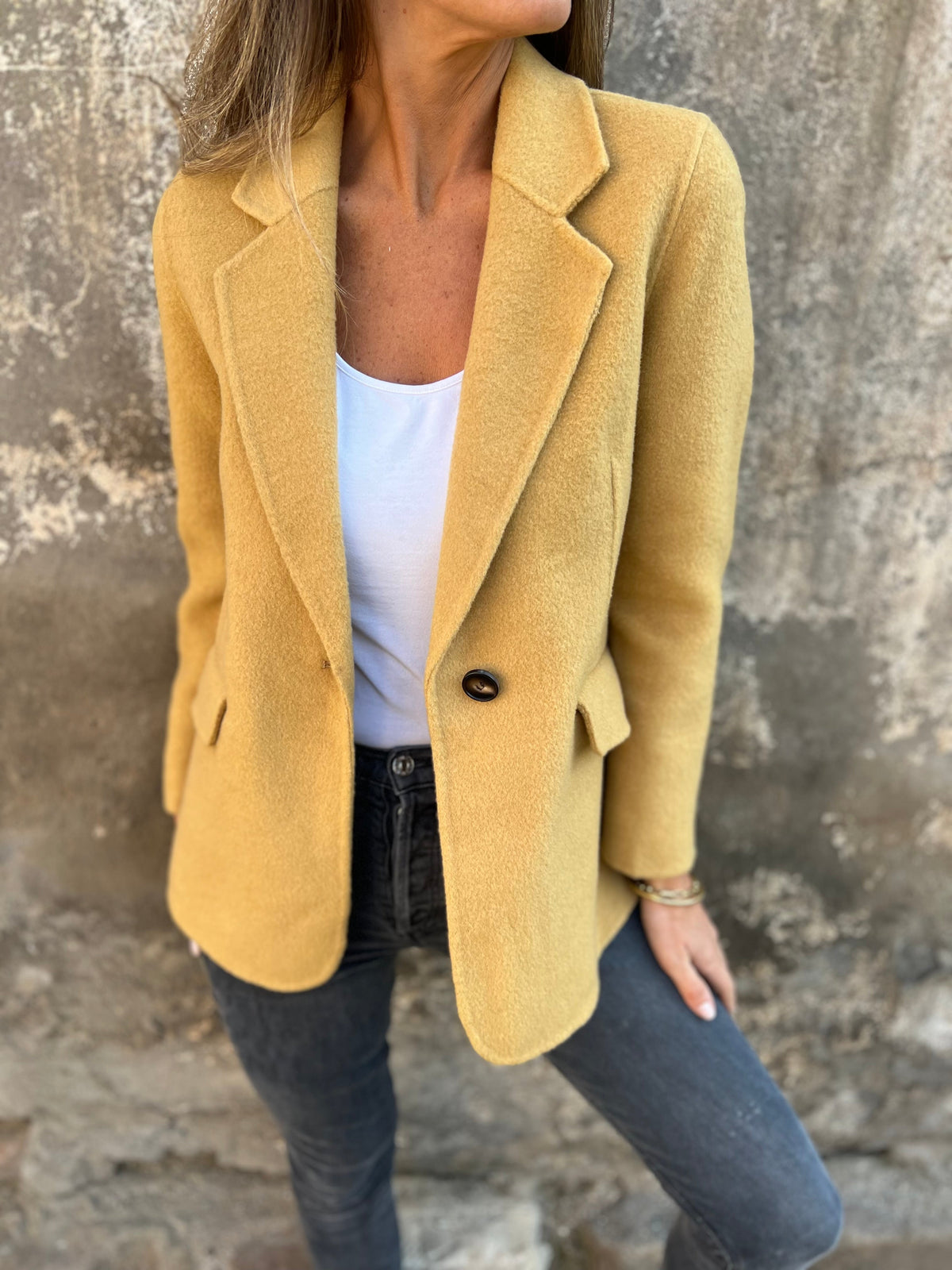 Women's Bouclé Blazer with Single Button