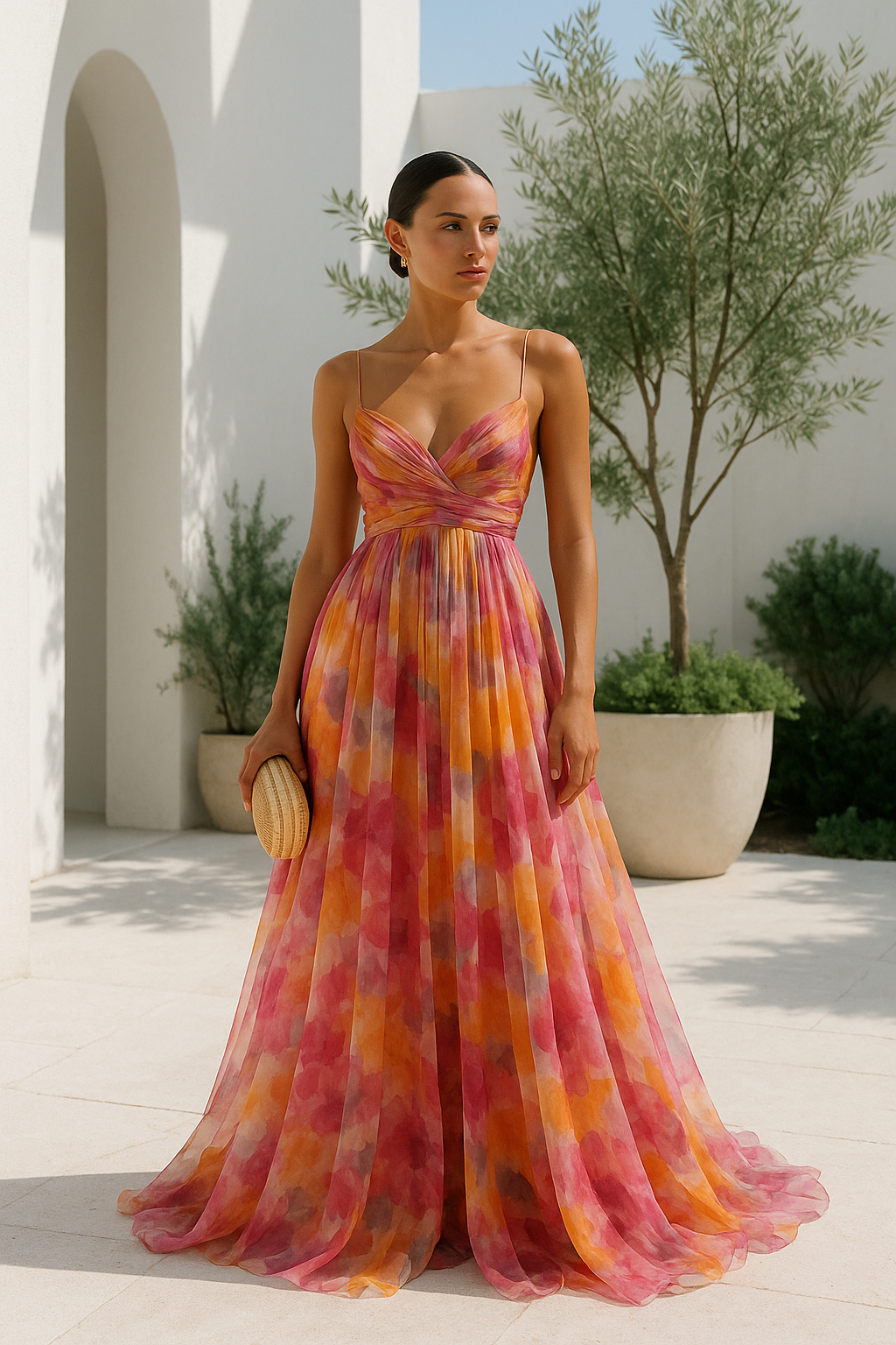 Nadia - Women's Multicolour V-Neck Slip Maxi Dress