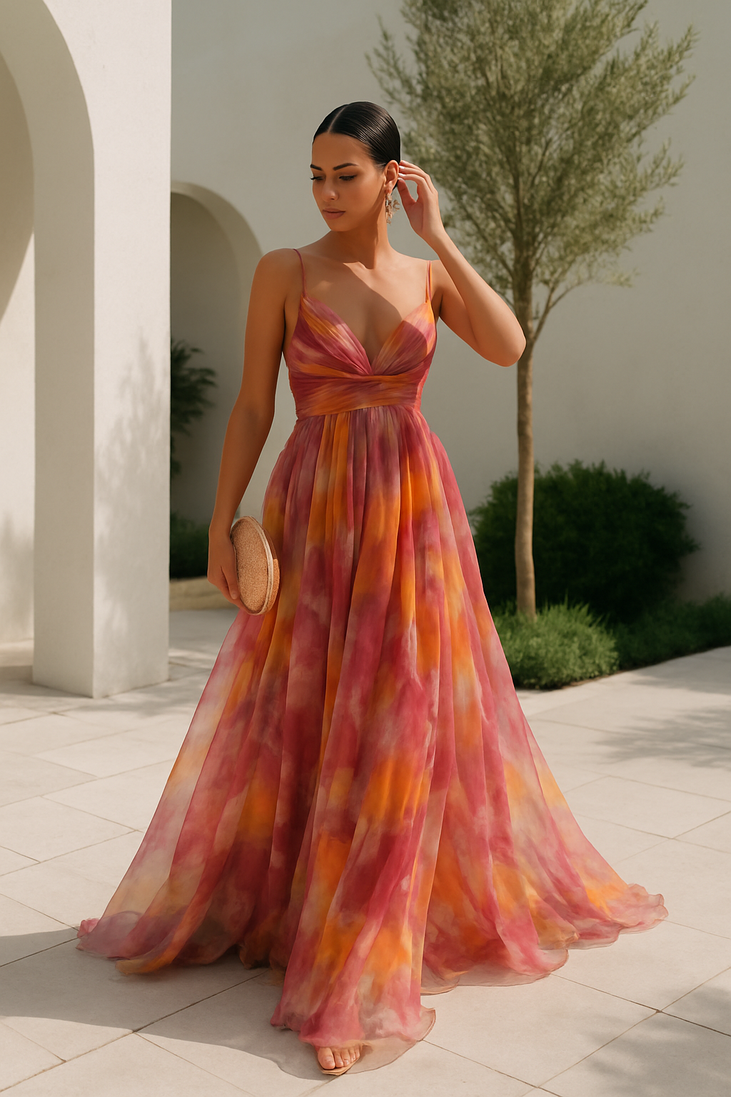 Nadia - Women's Multicolour V-Neck Slip Maxi Dress