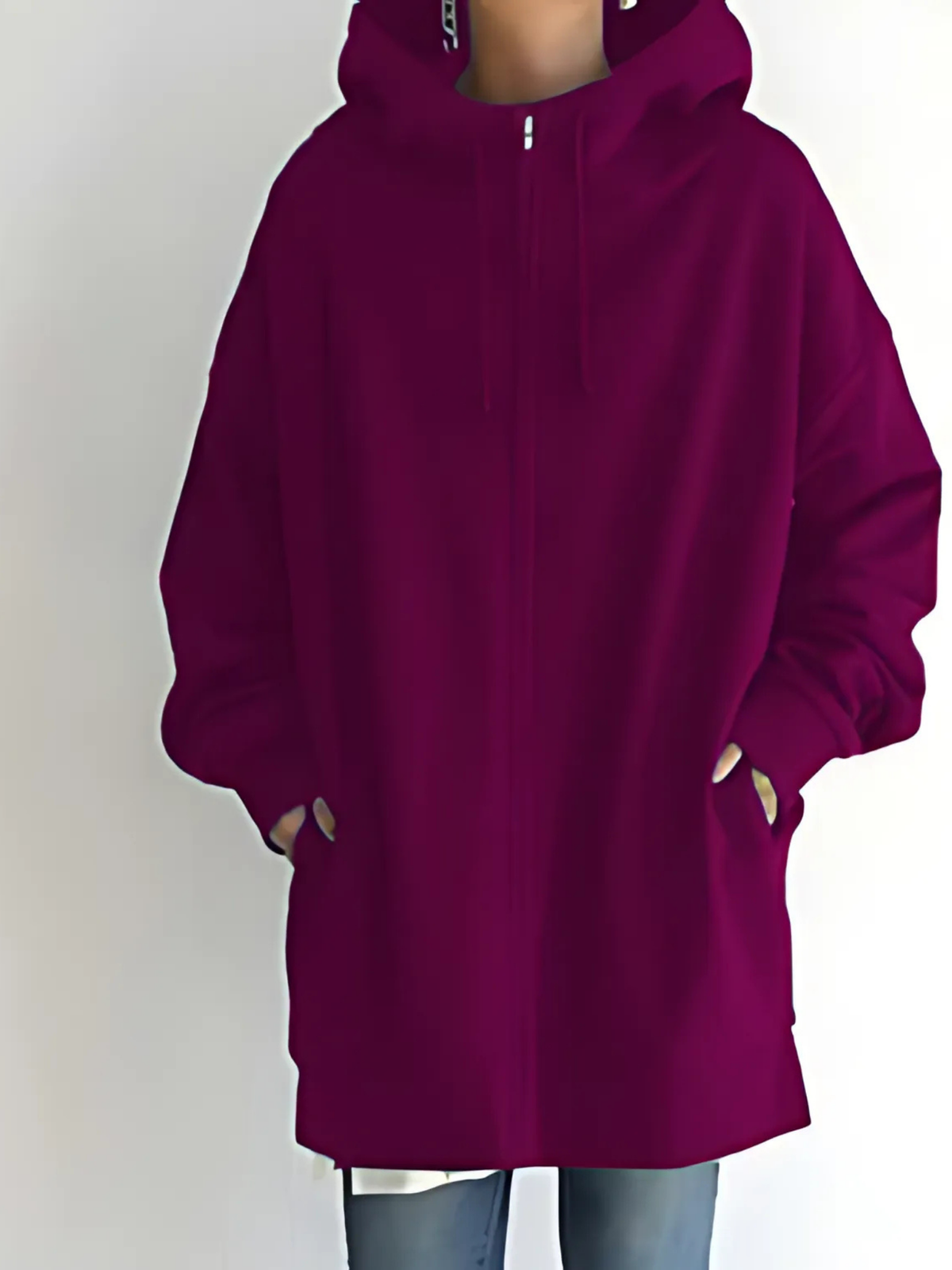 Hanne - Women's Hoodie with Side Pockets and Drawstring – Coral Red