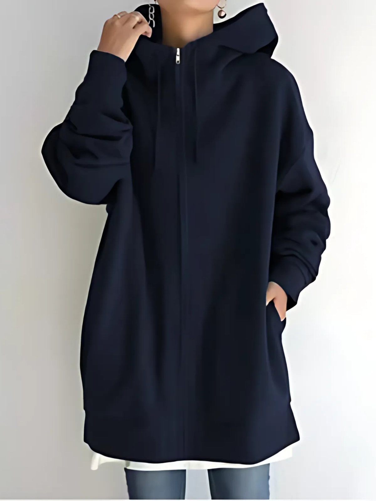 Hanne - Women's Hoodie with Side Pockets and Drawstring – Navy