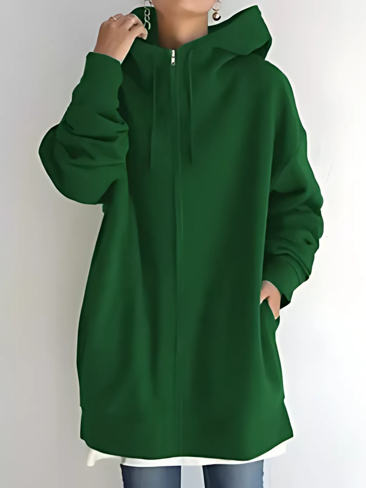 Hanne - Women's Hoodie with Side Pockets and Drawstring – Green