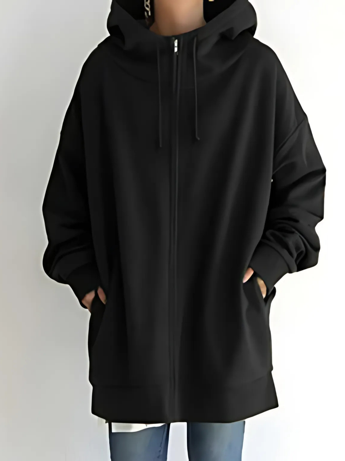 Hanne - Women's Hoodie with Side Pockets and Drawstring – Black