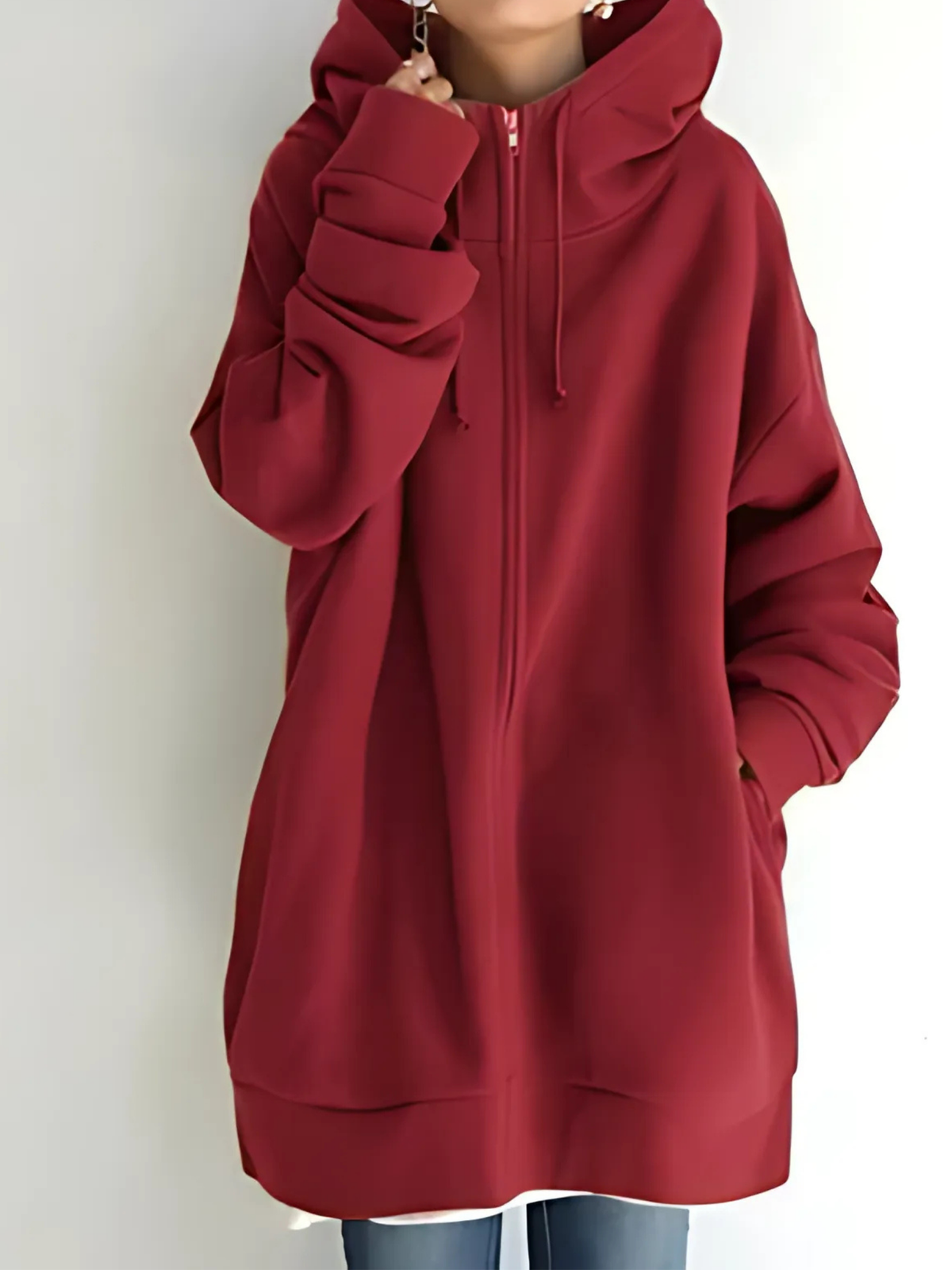 Hanne - Women's Hoodie with Side Pockets and Drawstring – Red