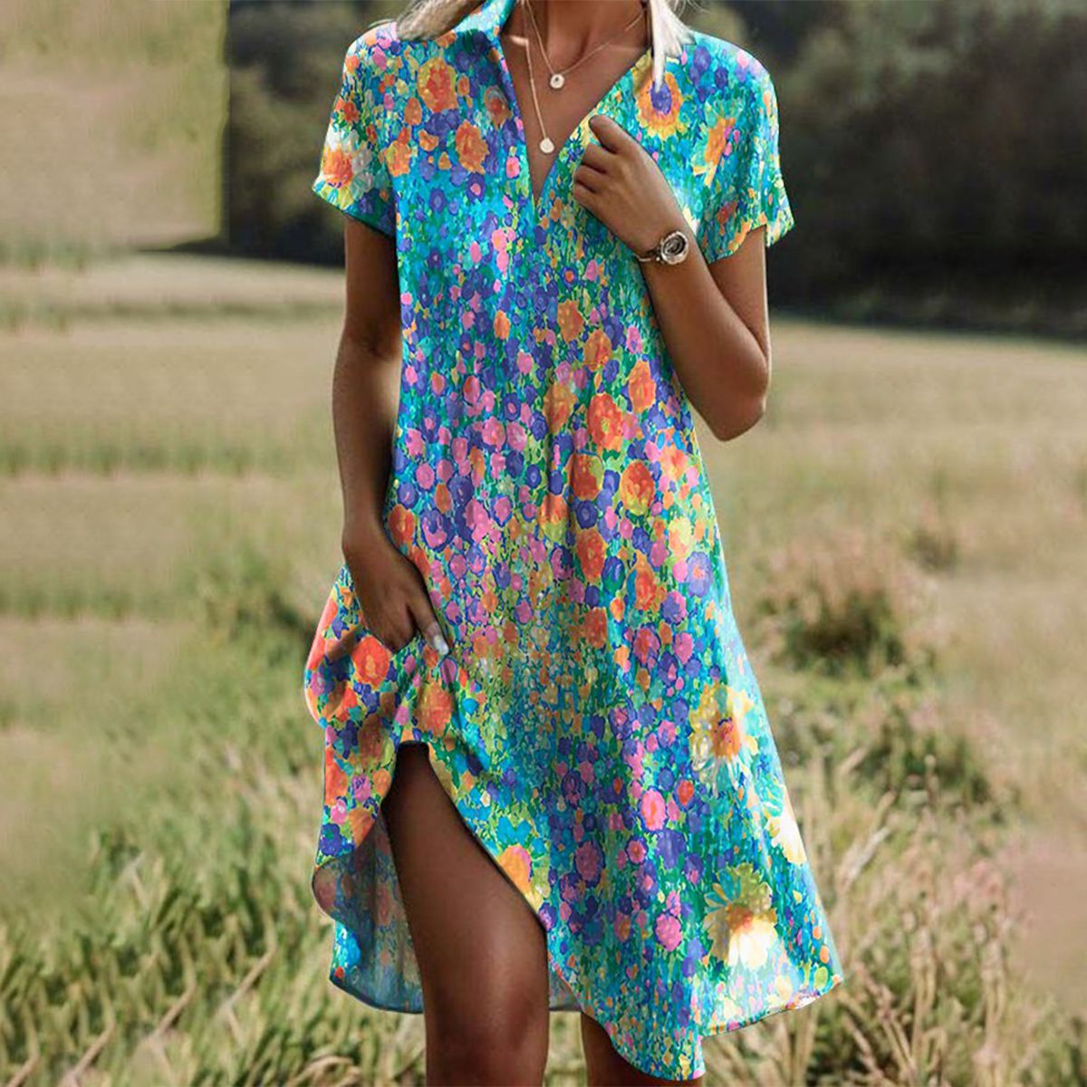 Dames Ademende Midi Zomerjurk - Daniella