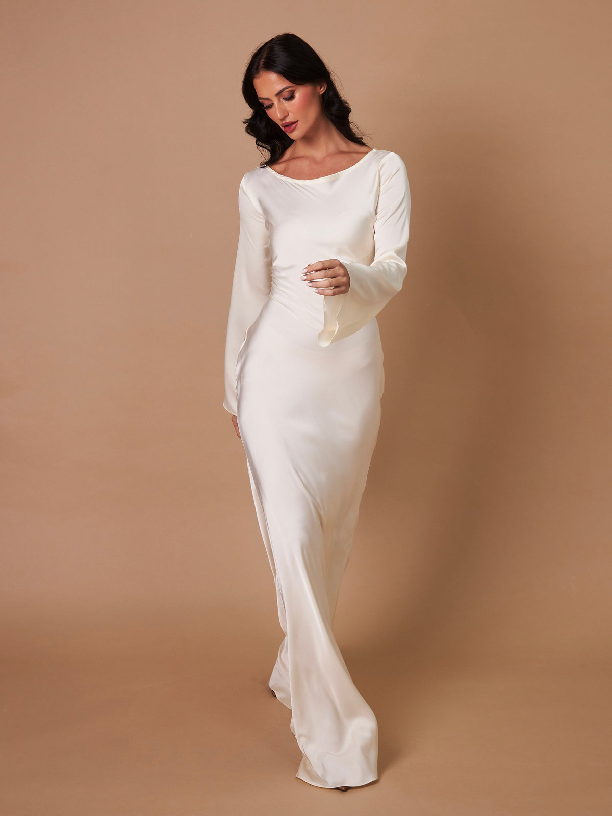 Women's Satin Bodycon Maxi Dress Cowl Neck