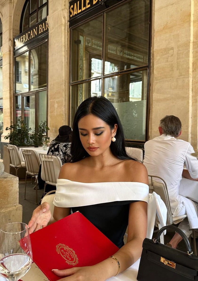 Hazel - Women's Midi Dress One-Shoulder with Elegant Sash Bow