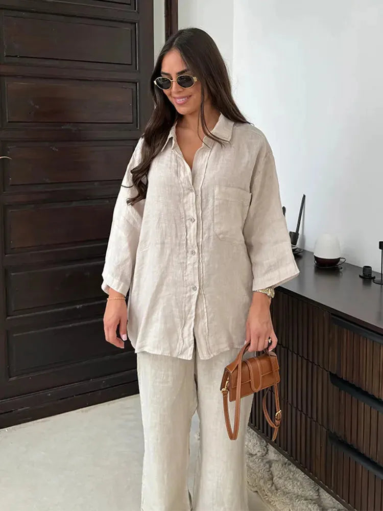 Pandora - Women's Relaxed Linen Two-Piece Set Comfortable and Breezy