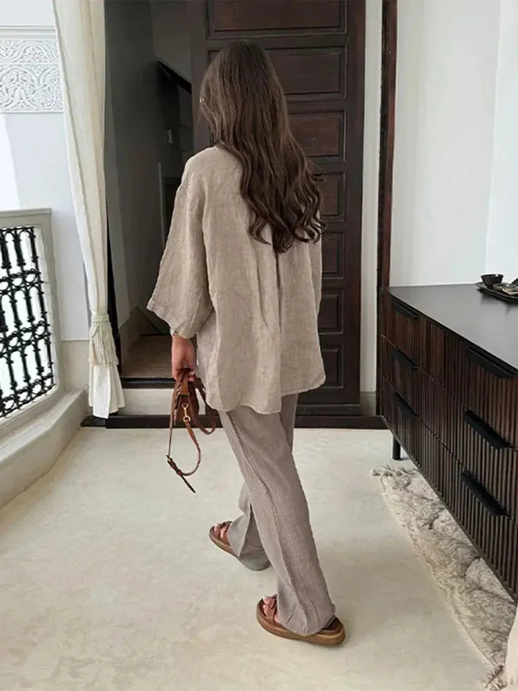 Pandora - Women's Relaxed Linen Two-Piece Set Comfortable and Breezy