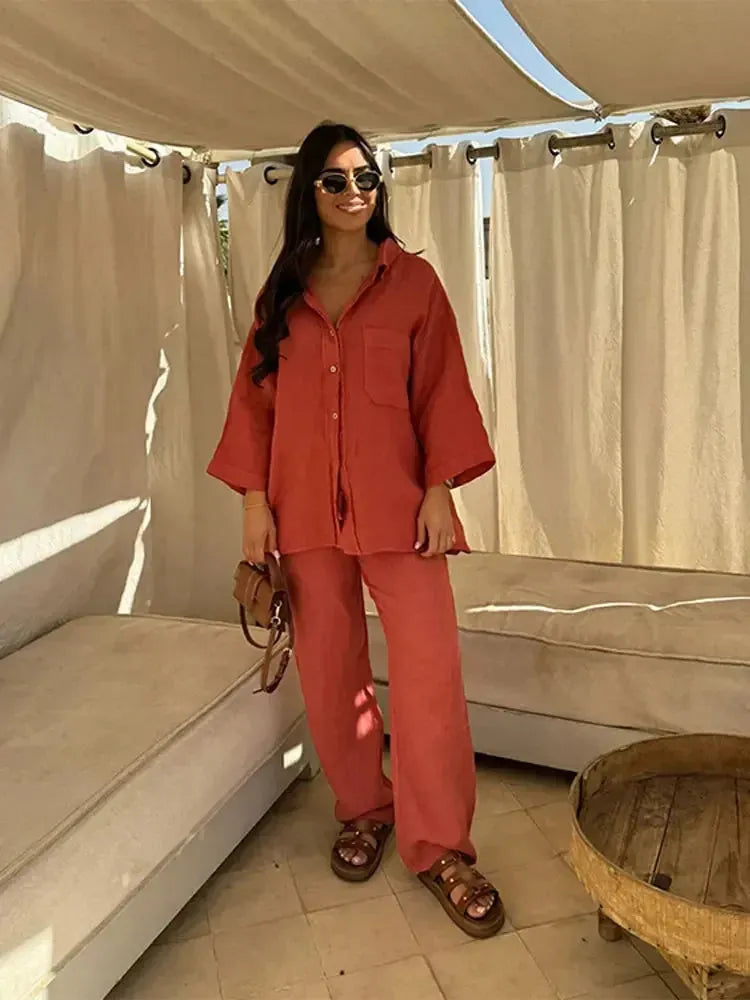 Pandora - Women's Relaxed Linen Two-Piece Set Comfortable and Breezy
