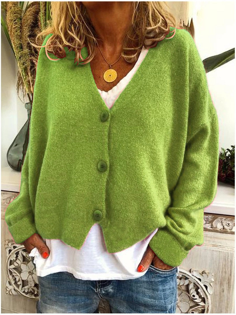 Callie - Women's V-Neck Buttoned Cardigan