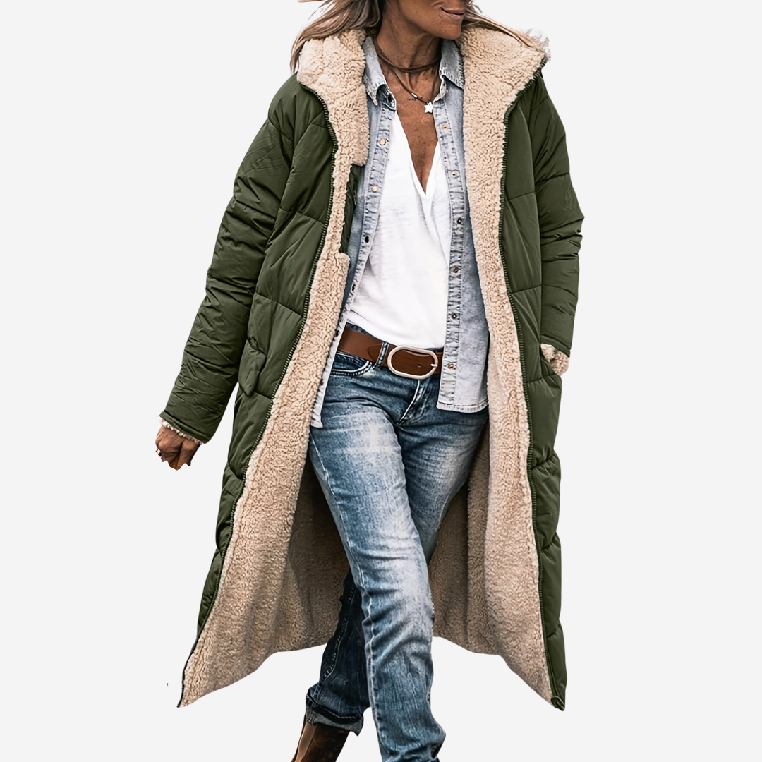 Women's Long Open Coat with Teddy Lining