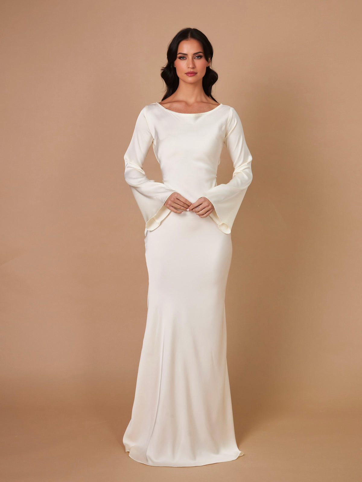 Women's Satin Bodycon Maxi Dress Cowl Neck – White