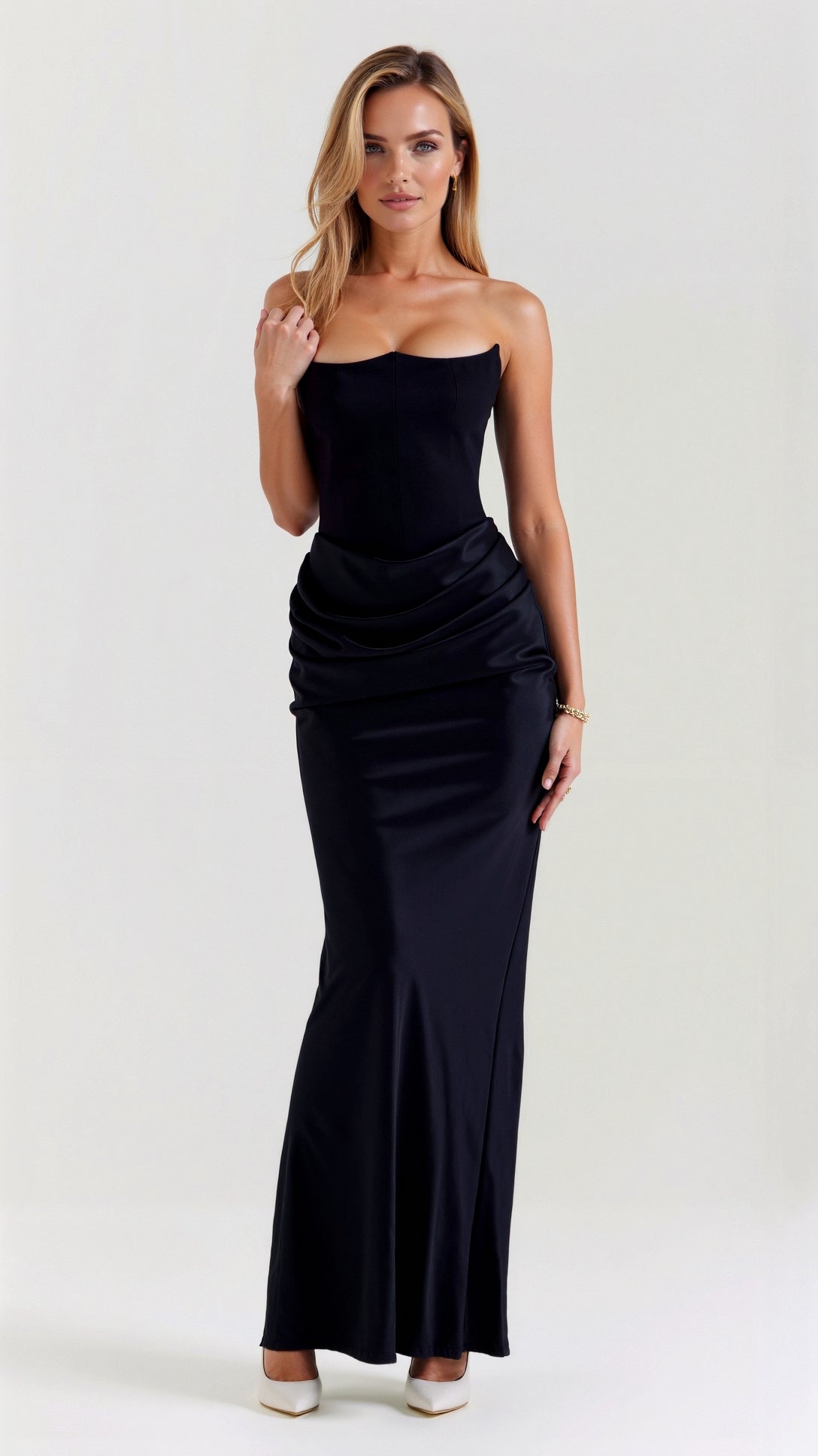 Women's Elegant Wedding Guest Column Maxi Dress in Black