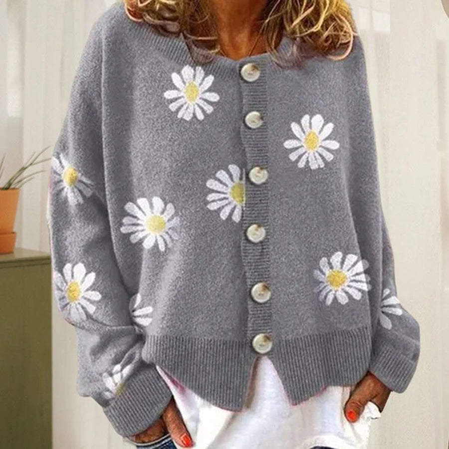 Harlow - Women's Daisy Print Knit Cozy Cardigan