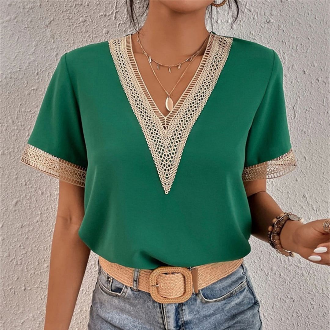 Charlotte - Women's Crochet Trim V-Neck Blouse
