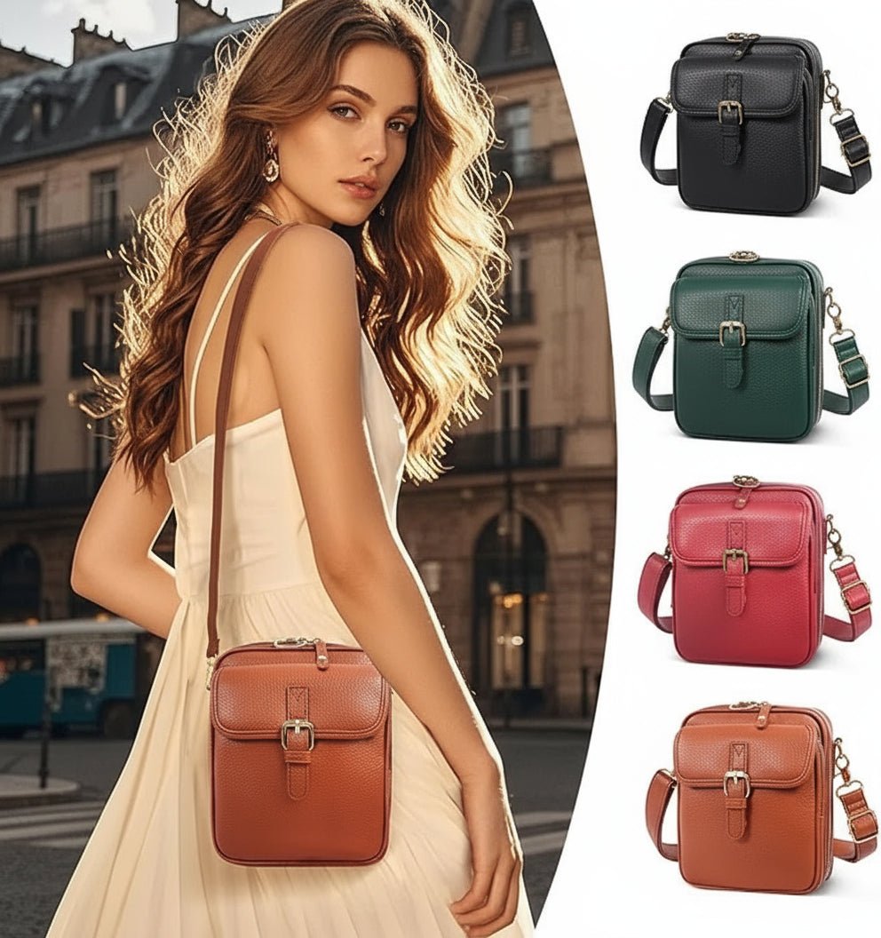Sac bandoulière compact en cuir avec fermetures éclair verrouillables