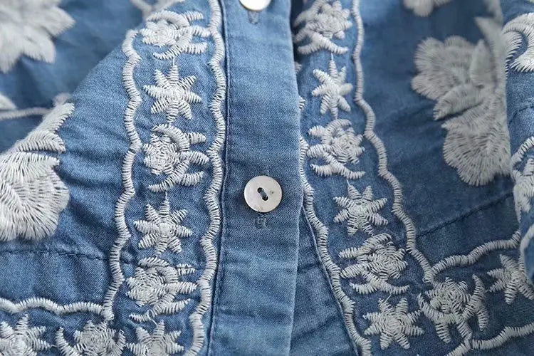 Kelsey - Women's Boho Denim Blouse