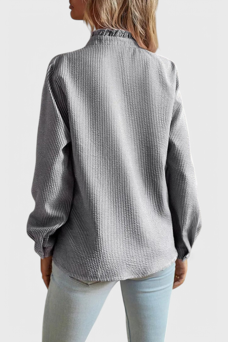 Women's Striped Shirt with Ruffle Placket