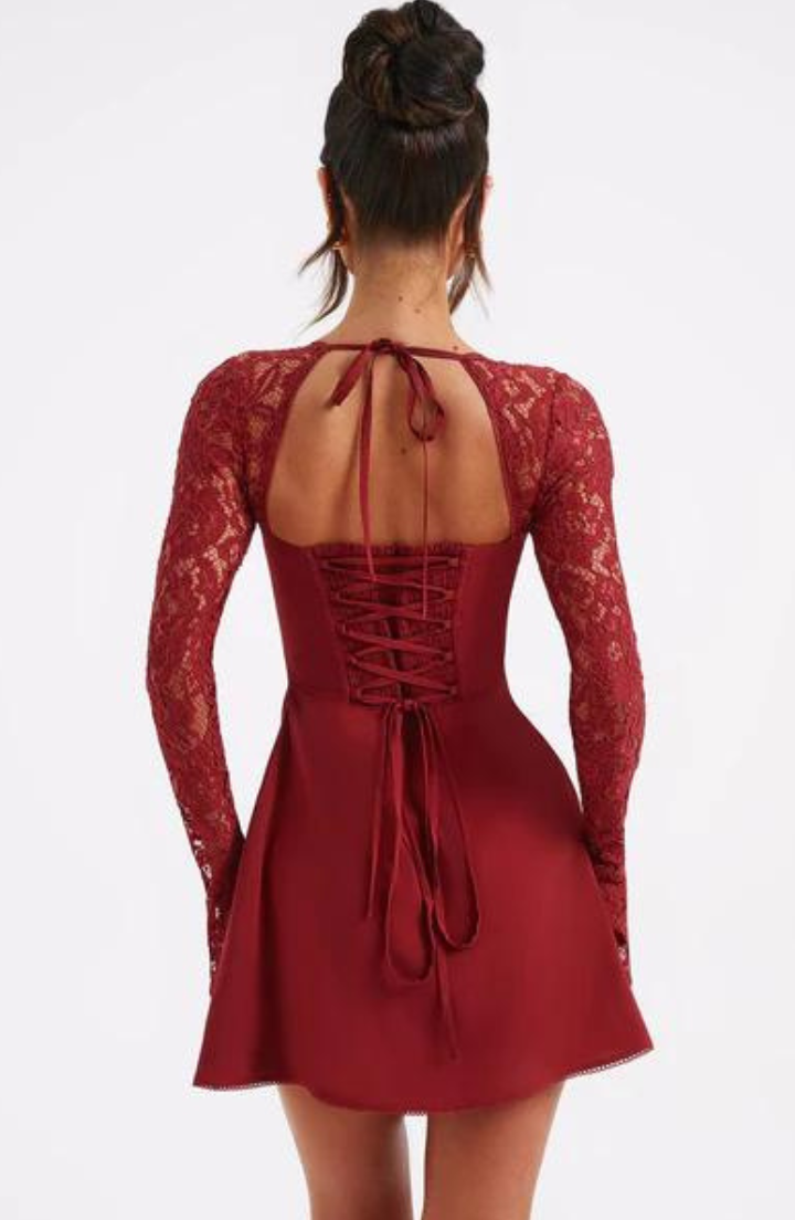 Eliana - Women's Lace Mini Dress with Flared Sleeves