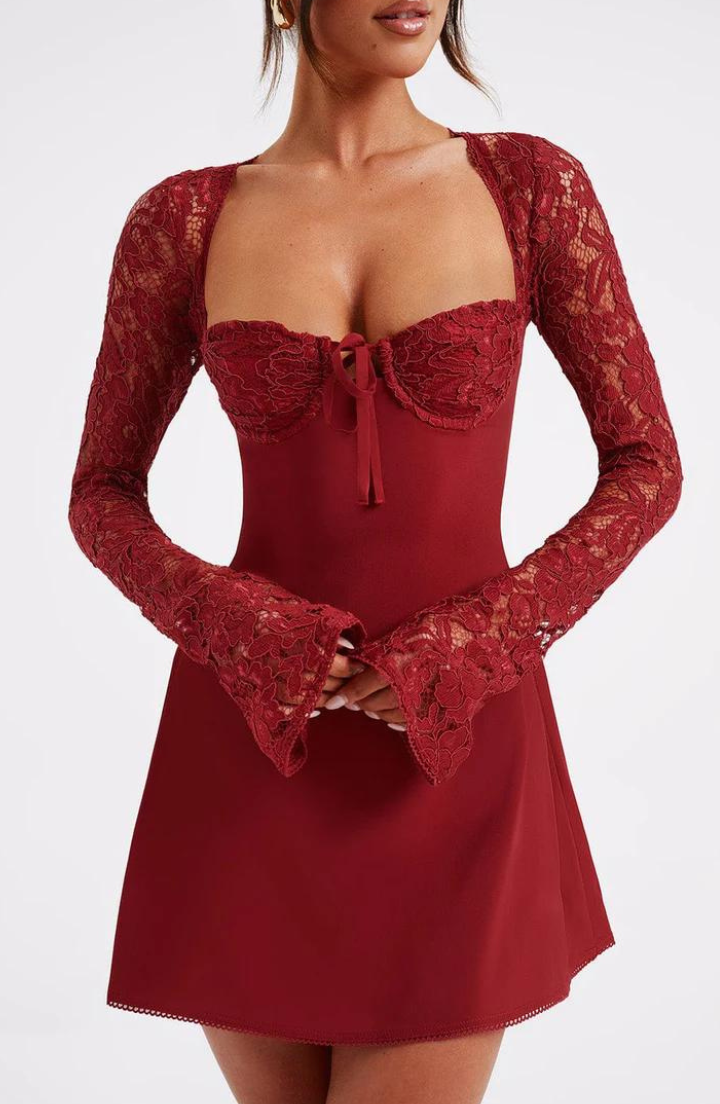 Eliana - Women's Lace Mini Dress with Flared Sleeves