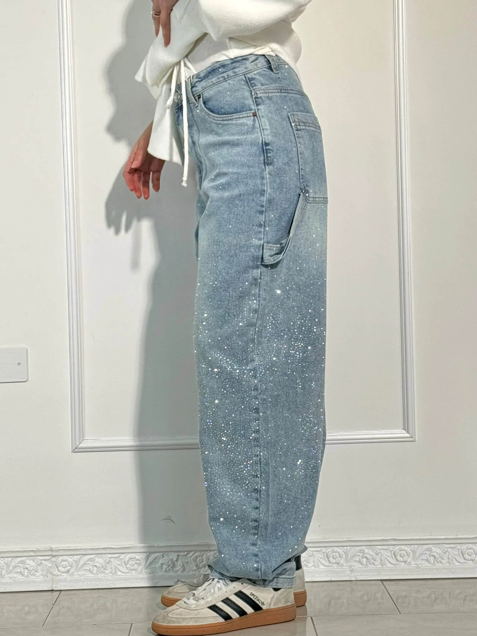 Rafaela - Women's Diamond Jeans with Balloon Fit and Sparkling Details