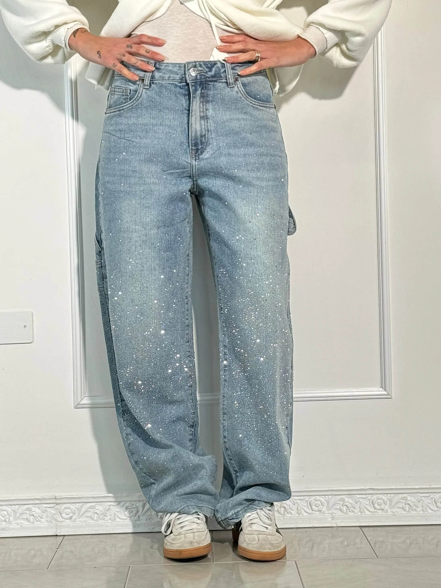 Rafaela - Women's Diamond Jeans with Balloon Fit and Sparkling Details