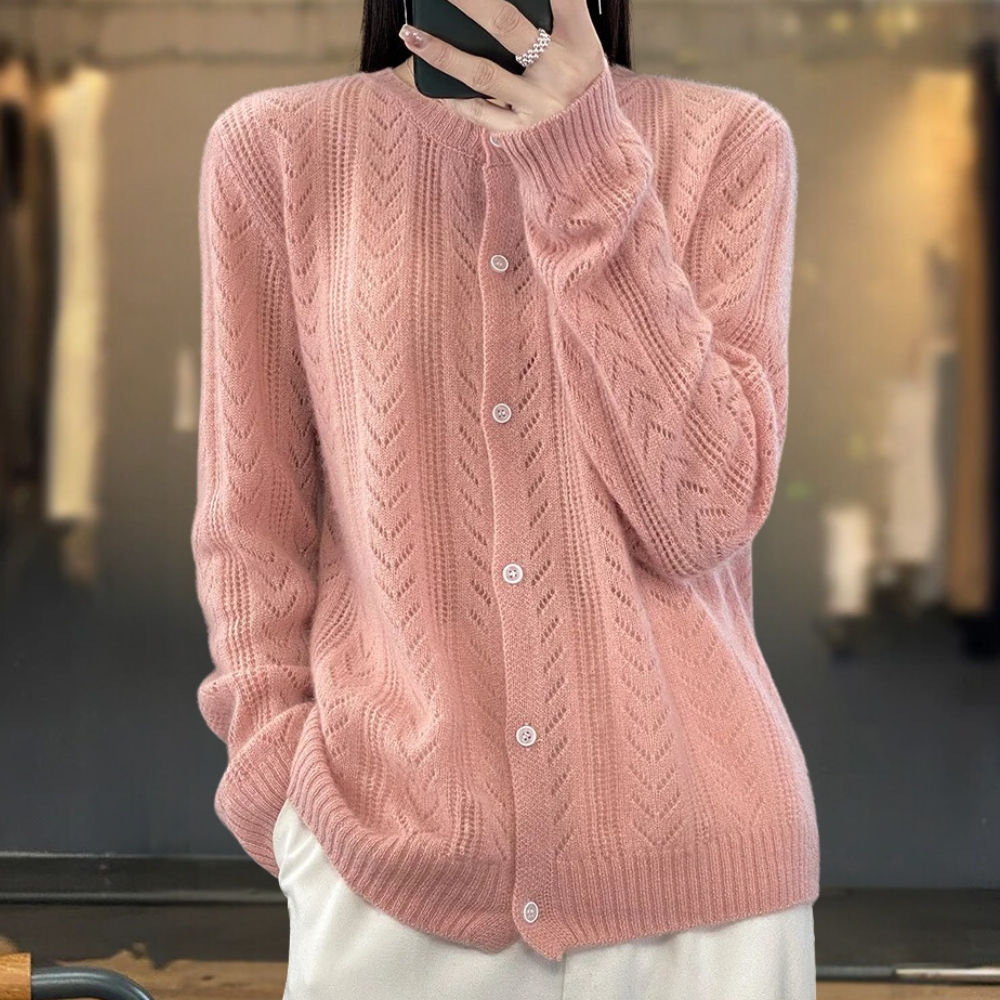 Seren - Women's Cable-Knit Button-Up Cardigan