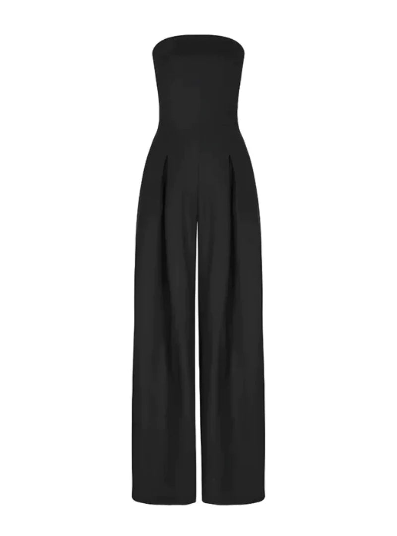Jumpsuit da donna senza spalline, a gamba larga, con tasche