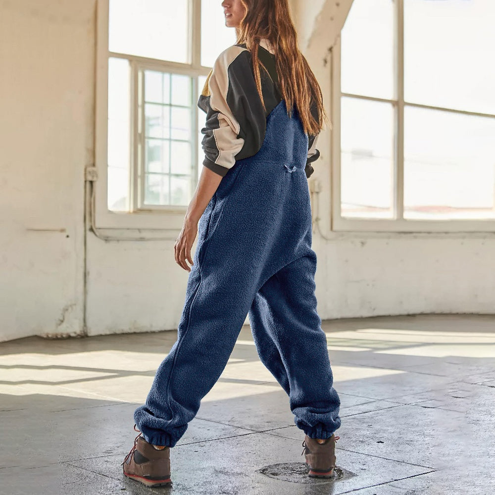 Salopette-pantalon en polaire pour femme avec bretelles réglables