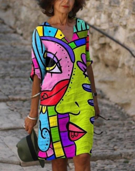 Women's Multicolor Relaxed Fit Midi Dress for Everyday Wear