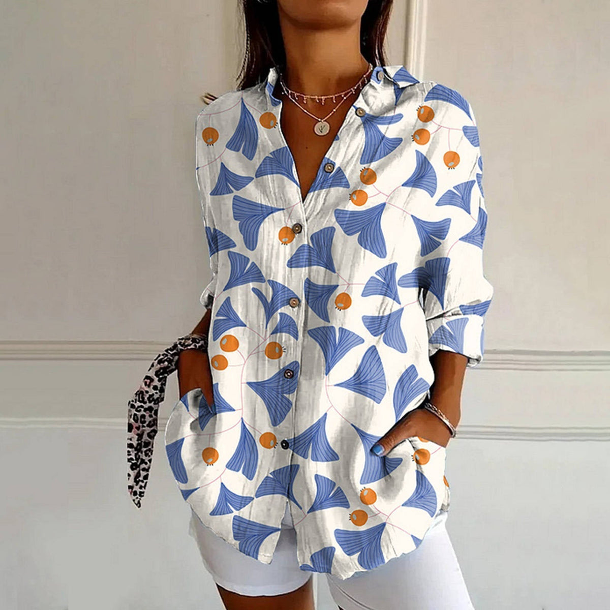 Women's Print Tunic Blouse with Side Pockets