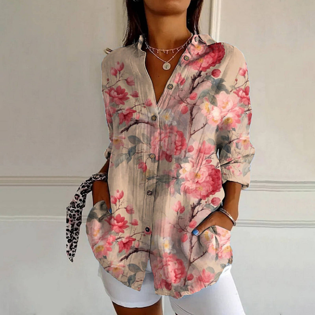Women's Print Tunic Blouse with Side Pockets