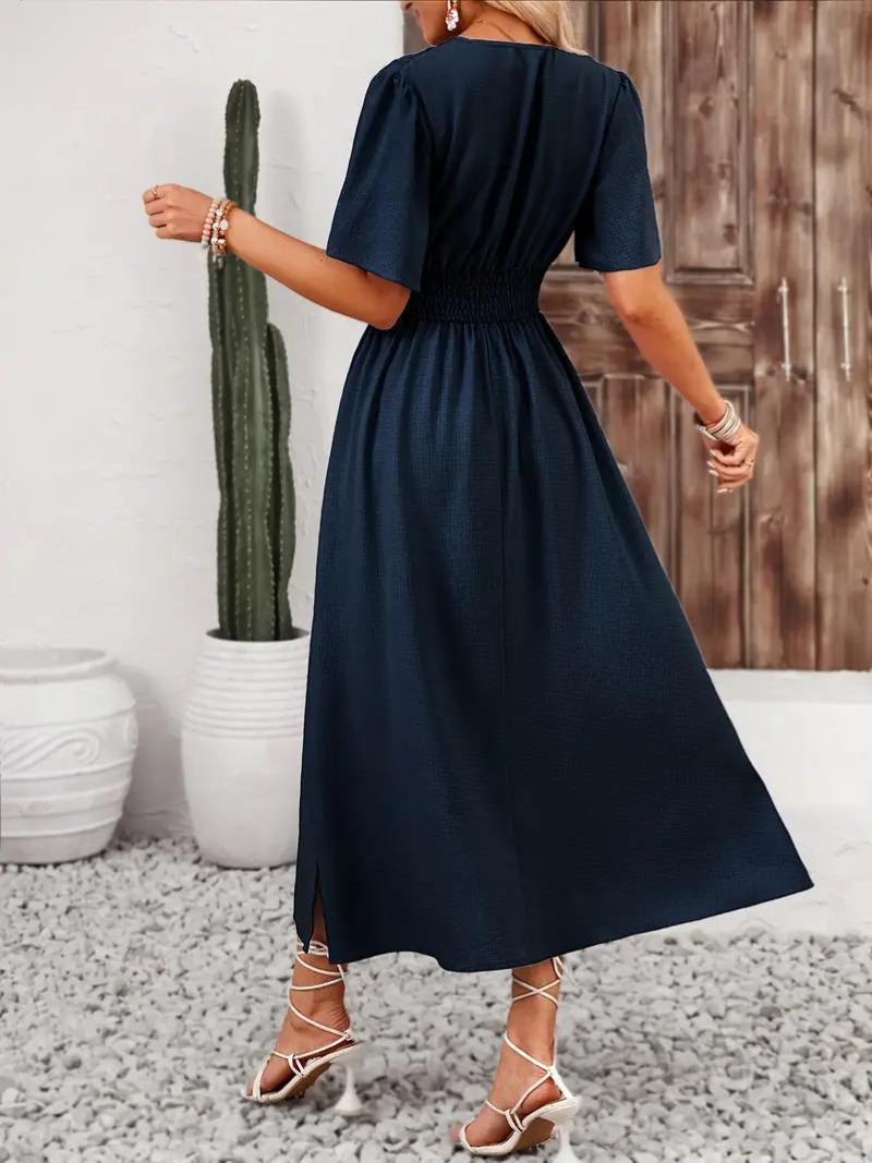 Arielle - Women's Long Dress Short Sleeve V-Neck Maxi Sundress