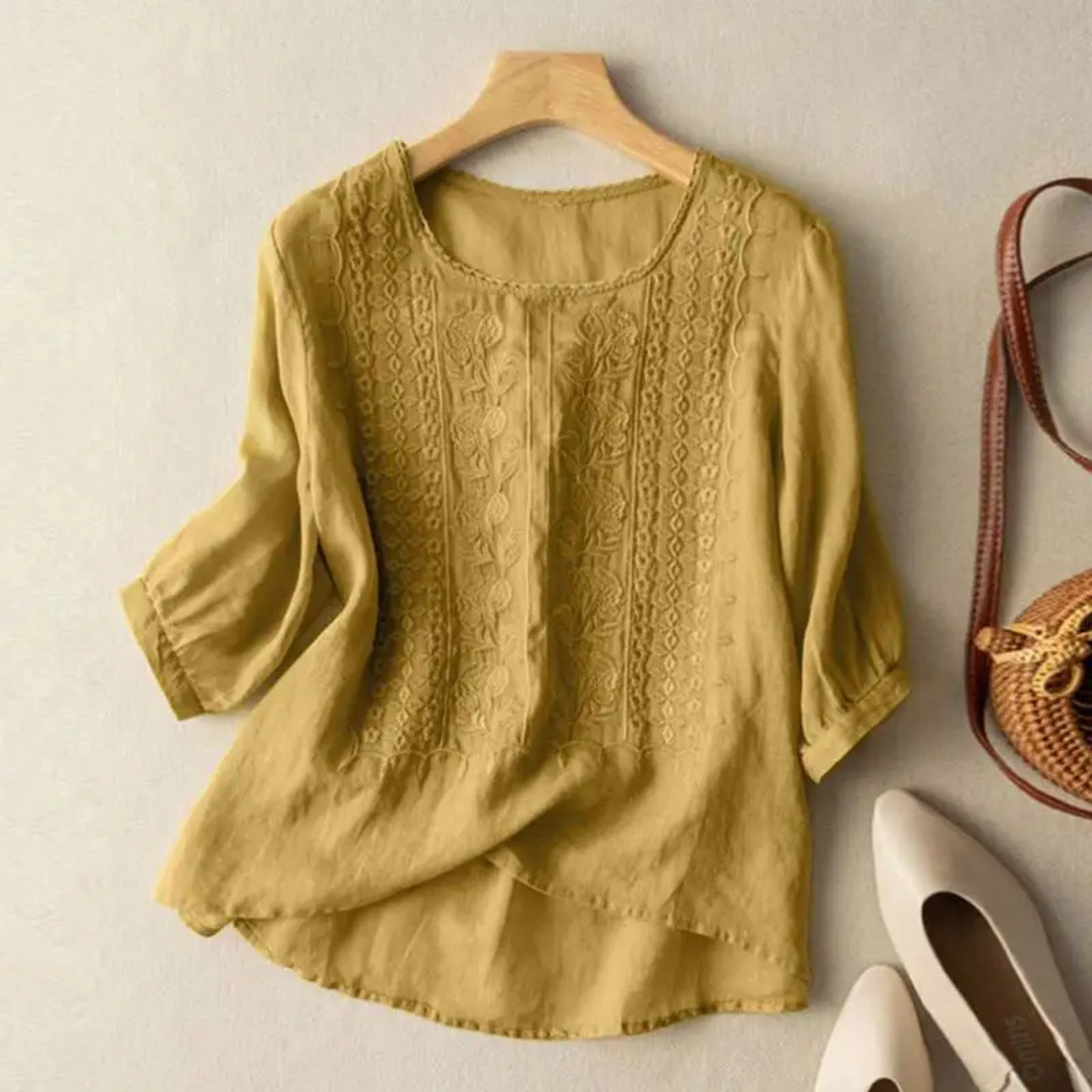Penelope | Cotton Embroidered Three-Quarter Sleeves Blouse for Women