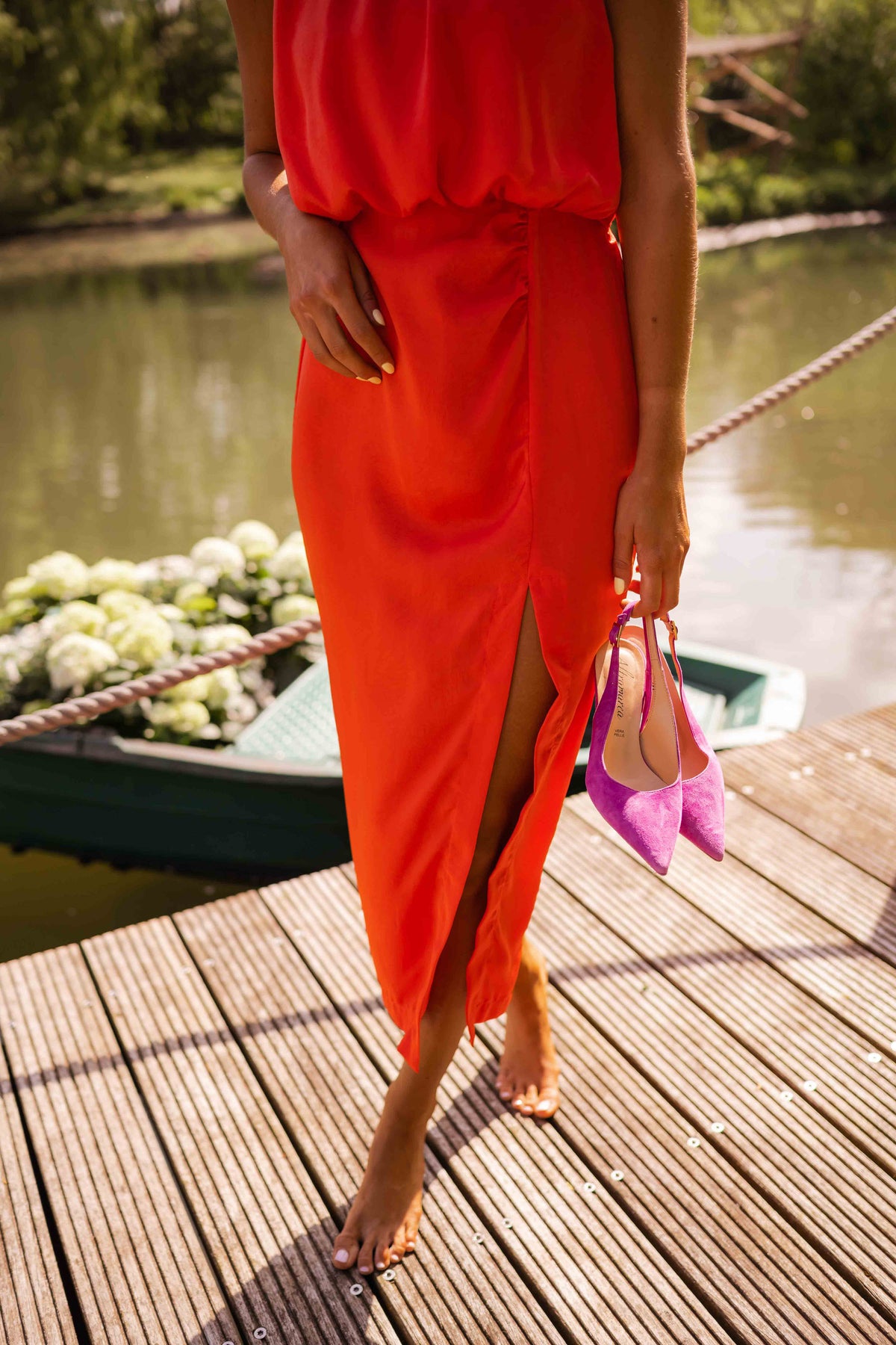Women's Halter Neck Midi Dress with Swing Skirt