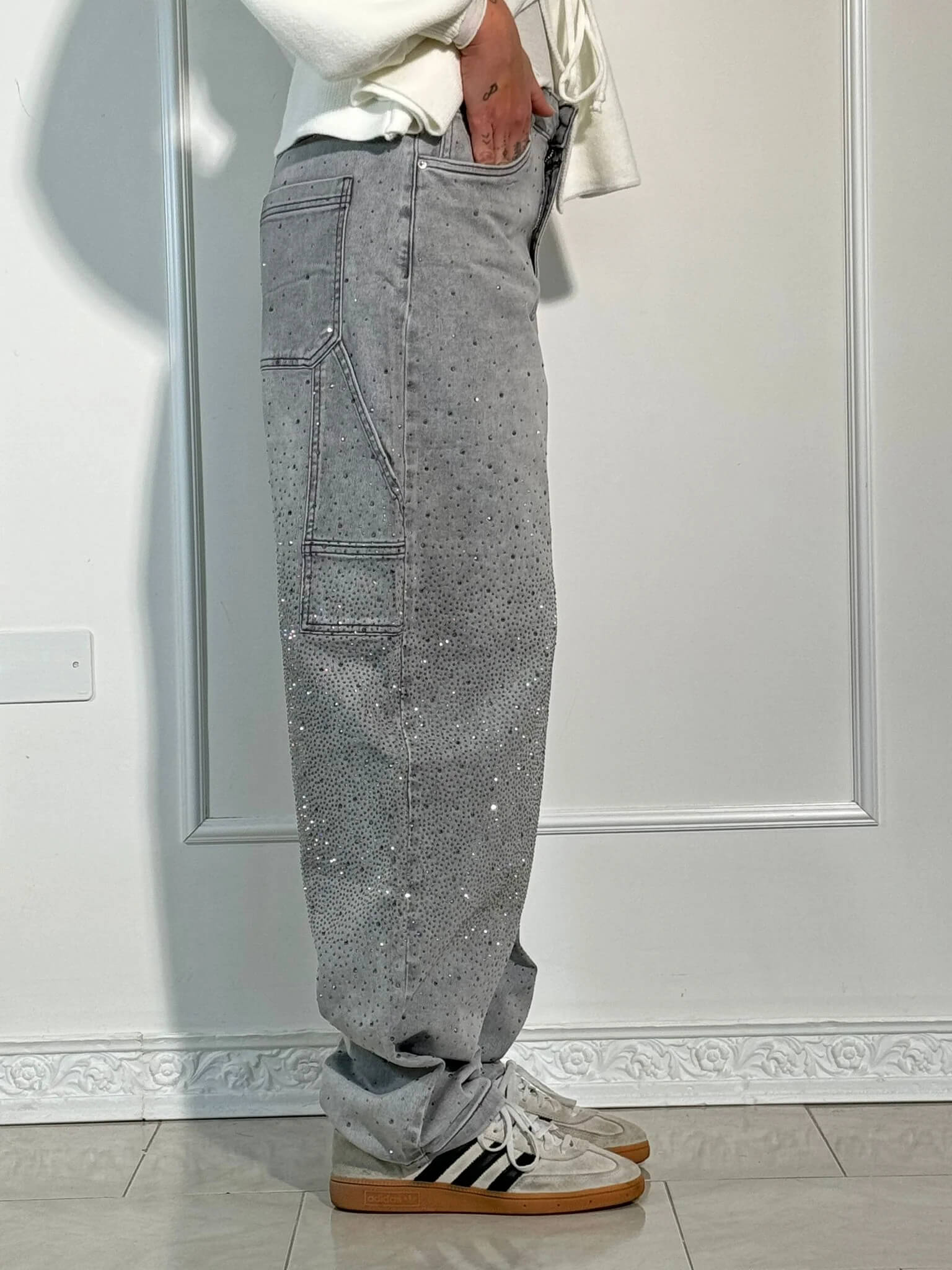 Rafaela - Women's Diamond Jeans with Balloon Fit and Sparkling Details