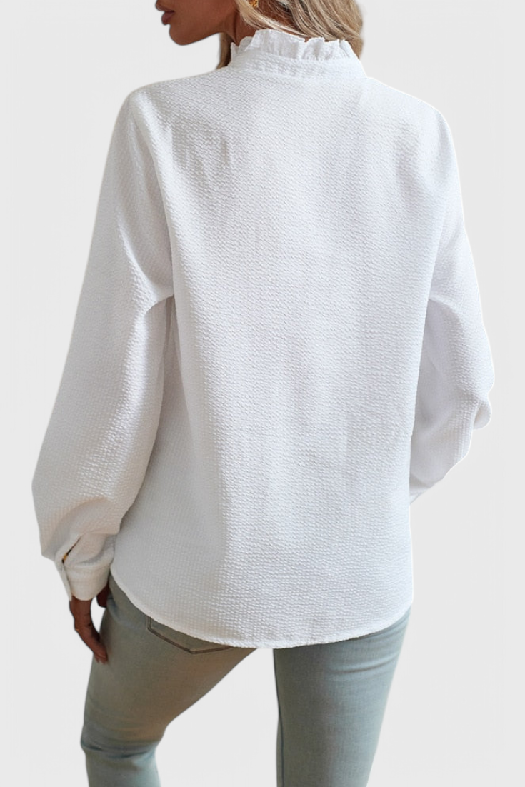 Women's Striped Shirt with Ruffle Placket