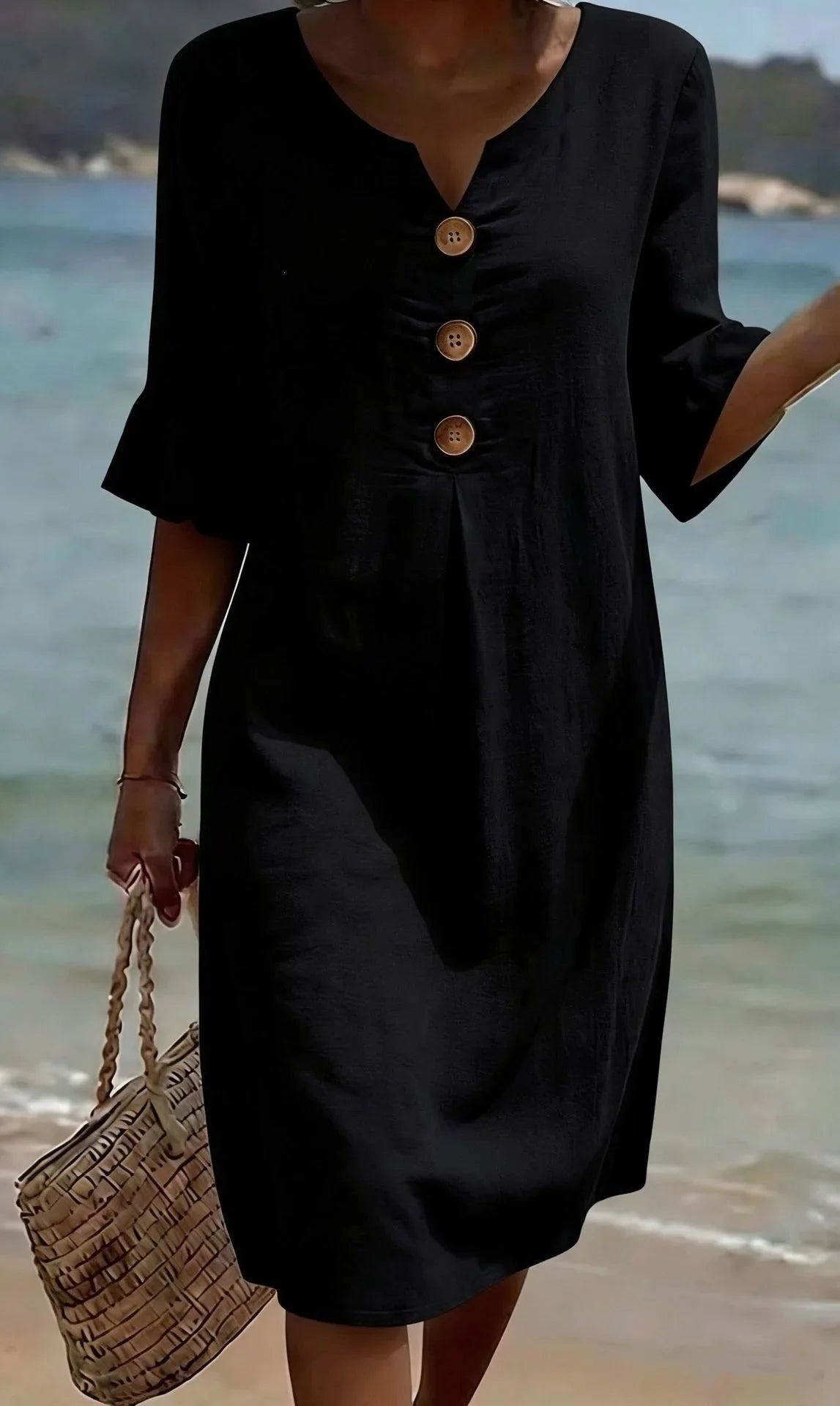 Nora | Dames Midi Jurk Zomer V-hals Volant Vakantie Casual