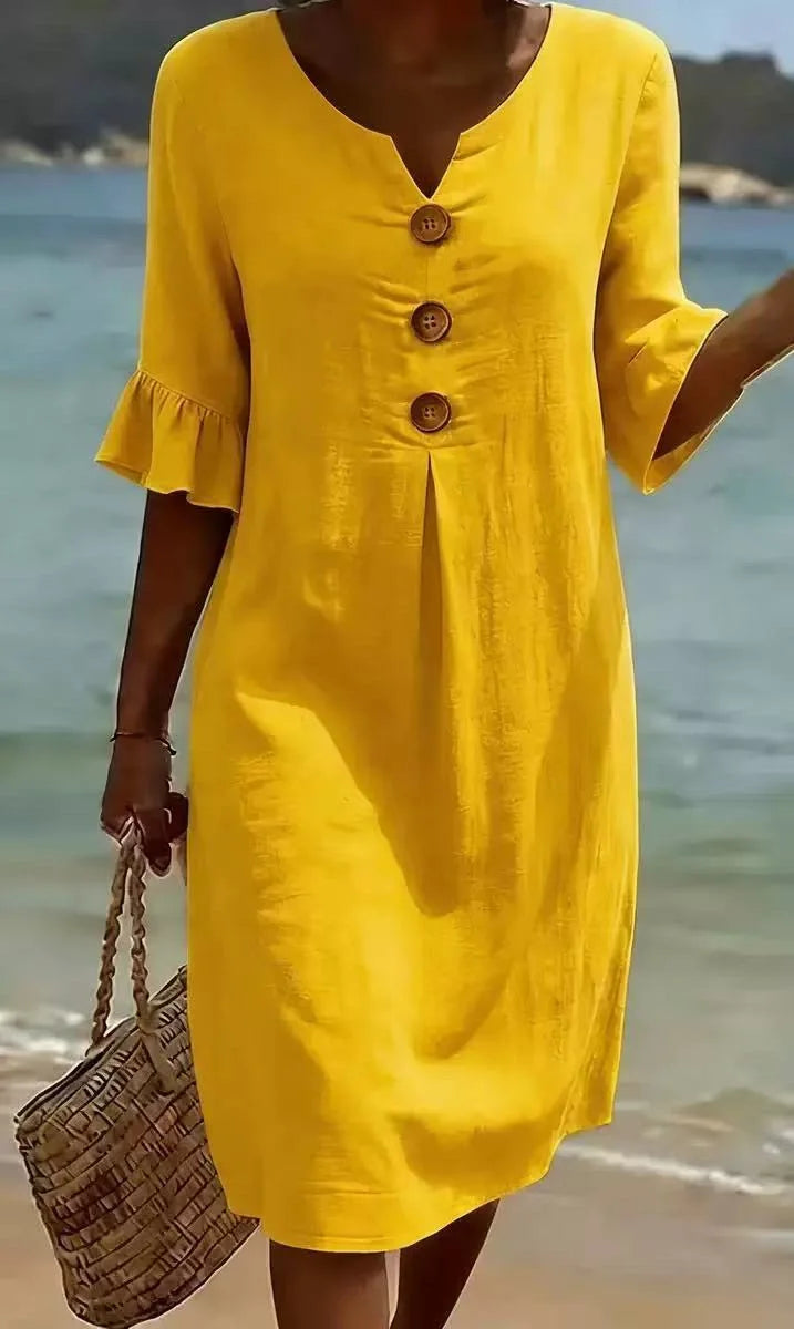 Nora | Dames Midi Jurk Zomer V-hals Volant Vakantie Casual