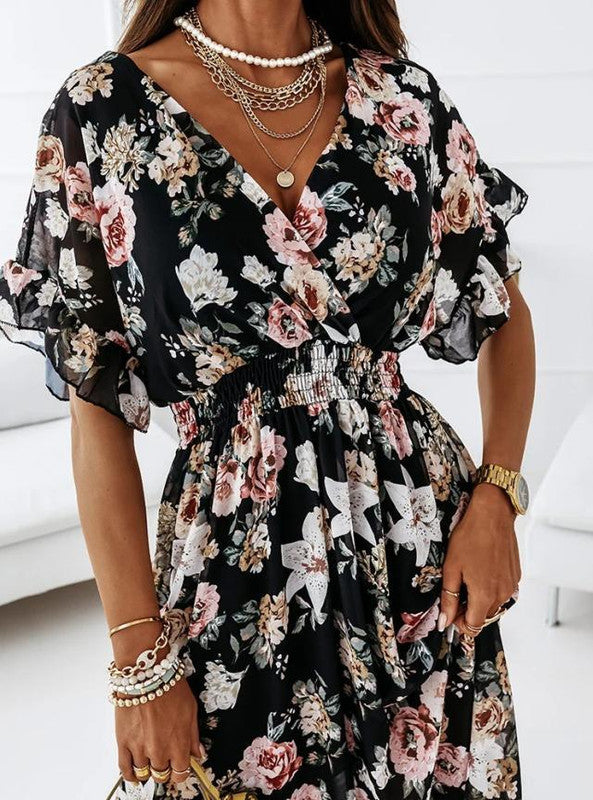 Ada - Women's V-Neck Midi Dress with Floral Pattern - photo 3